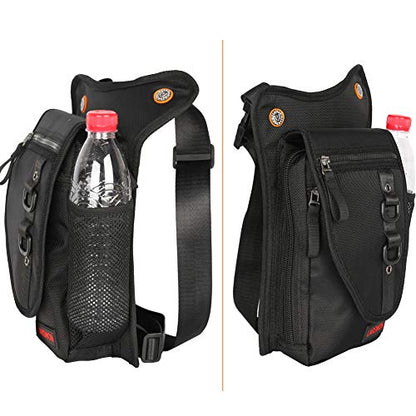 Larswon Thigh Pouch Bag - Tactical Waist Pack for Motorcycle, Waterproof Black - color: Black