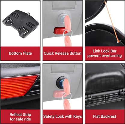 Motorcycle Trunk 30L Motorcycle Top Case Tour Tail Box Lockable Storage Carrier Case for Helmet Luggage Black (30L Black) - size: 30L