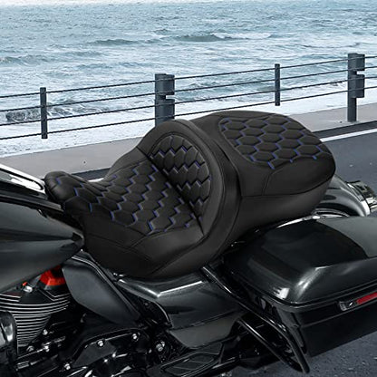 CC RIDER Driver Passenger Hammock Seat Blue Hexagon Fit For Harley Touring 2009-2023 Road Glide Street Glide Road King Electra Glide and Trike models - color: 16# Blue
