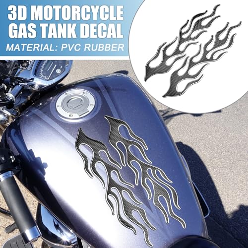 Universal 3D Motorcycle Gas Tank Decal 10.12''x4.80'' Gas Tank Protector Sticker Fuel Oil Gas Tank Pad Protector Sticker PVC Rubber Black Silver Tone - color: Silver Tone