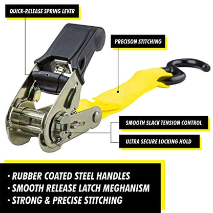 Cartman Ratchet Tie Down, 4Pk 15Ft, 500Lbs Load Cap/ 1500Lbs Break Strength, Cargo Straps for Moving Appliances, Lawn Equipment, Motorcycle in a Truck, with Carry Bag - style: 4PC