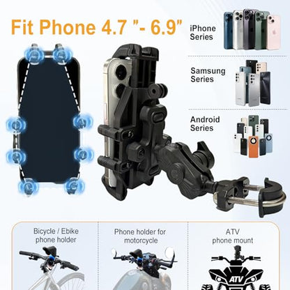 Chikia Anti-Vibration Motorcycle Phone Mount Holder with Sunshade, Adjustable Size Handlebar for ATV Bike Bicycle Scooter Waterproof All Weather Fit 4.7-6.9" Smartphone