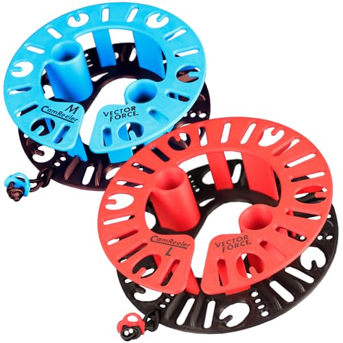 CamReeler Medium + Large Load Strap Manager - Roll Up Pairs of Cam Buckle or Ratchet Straps with Boots or Bumpers - 1 Medium + 1 Large - color: Medium Blue + Large Red