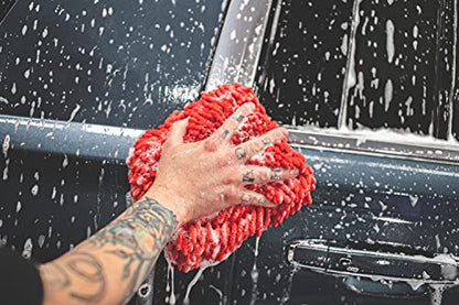 The Rag Company - Premium Chenille Microfiber Knobby Wash Mitts - Perfect for Car Washing and Detailing; Scratch-Free, Lint-Free, Double-Sided, Plush, and Absorbent; Red (2-Pack) - color: Red