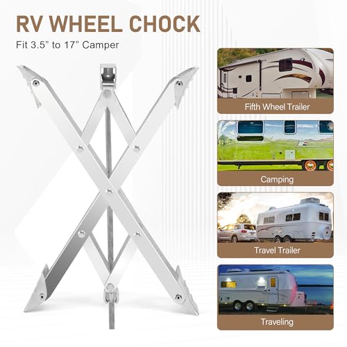RV Wheel Chock XL Fit 3.5” to 17” Camper Wheel Chock Stabilizer Scissor with Accessories Pair for Travel Trailer, Heavy Duty Tire Wheel Chock Scissor Large Locking X Chock, Single Pack - size: XL 17inch 1pc