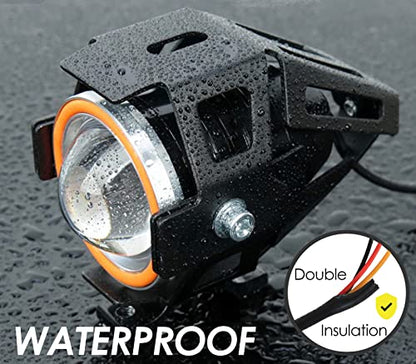 Motorcycle LED Fog Lights U7 Spotlight with High Low Strobe Beam Halo Rings White Central with U7 LED Running DRL Switches Clamps Universal Spotlights Driving Lights 2 Packs - color: Blue