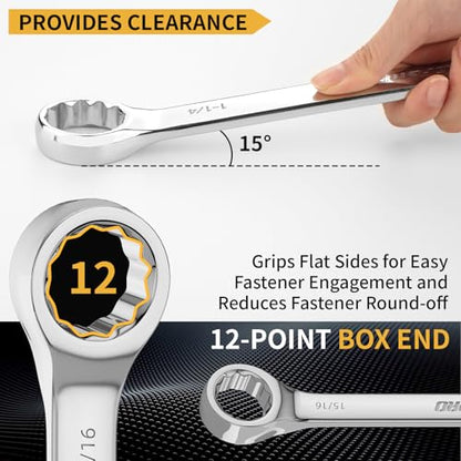 GRENPRO SAE Wrench Set, Large Wrench Set, 7-Piece 15/16", 1", 1-1/16", 1-1/8", 1-3/16", 1-1/4" Long Big Open End Wrench Tools Set Roll Up Pouch Organizer with Gauge, 12 Point Combination Wrenches Sets - style: SAE Wrench Set Large