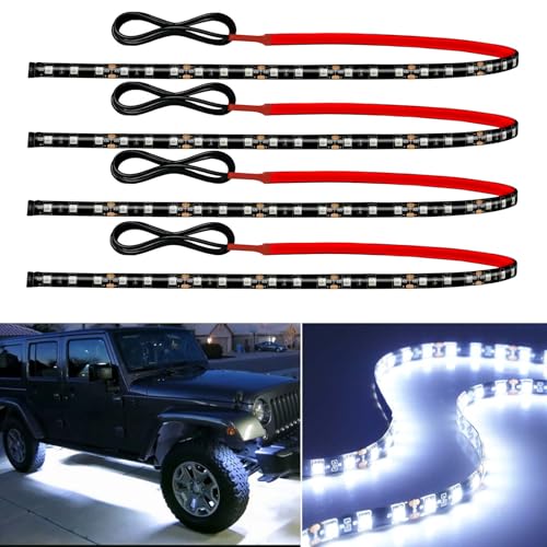 12V Led Light Strip Connectable 24Inch White Led Strip Lights for Car Golf Cart Motorcycle Boat Truck Cabinet Waterproof Led Light Strip,4Pack - color: White Led Strip
