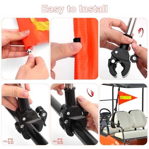 Golf Cart Flag Pole, Retractable Bike Flags With Pole For Safety, High Visibility Double-Sided Reflective Bicycle Flag (Telescopic 28-160cm)
