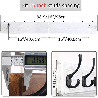WEBI Coat Rack Wall Mount,38 9/16" Long,10 Hooks,Coat Hooks Wall Mounted Large Coat Hanger Wall Hooks for Hanging Coats,Clothes,Jacket,Hats,Entryway,Black/White - color: White Wood/Black Hook, size: 38.2 Inch-10 Hooks