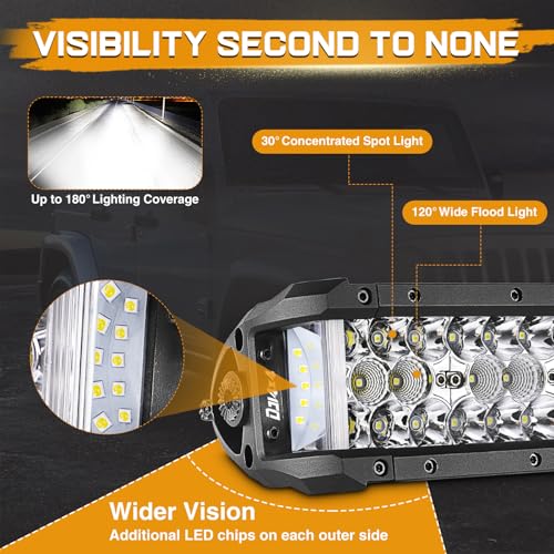 8 Inch LED Light Bar, 2Pcs 204W Side Shooter LED Light Pods Triple Row Off Road Driving Spot Flood Combo Beam Fog Work Light Bumper Bar for Trucks UTV ATV SUV Tractor Boat - size: 2Pcs 7.5 Inch