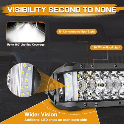 8 Inch LED Light Bar, 2Pcs 204W Side Shooter LED Light Pods Triple Row Off Road Driving Spot Flood Combo Beam Fog Work Light Bumper Bar for Trucks UTV ATV SUV Tractor Boat - size: 2Pcs 7.5 Inch