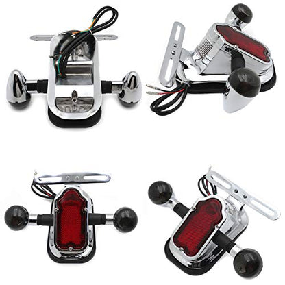 HTTMT- Motorcycle Chrome Smoke Metal Tombstone Brake Tail W/Light Signal Compatiable With Big Twin Motorcycle Bike [P/N: XH3118B-A-01-CD+SK] - color: Smoke