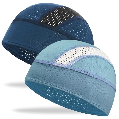 Cooling Skull Cap Helmet Liner-Lightweigh Mesh Sweat Wicking Beanie Caps for Hard Hat,Motorcycle,Cycling,Running - color: 2-navy Blue+light Blue