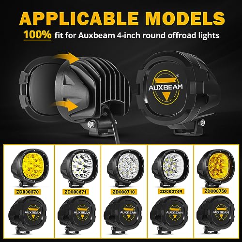 Auxbeam 4 inch LED Pod Covers, 2PCS Black Round Offroad Driving Work Lights PC Protective Covers, Light Bar Lens Covers Waterproof Dustproof for Truck SUV ATV UTV Jeep Wrangler Motorcycle - color: P4 Series-Black Covers