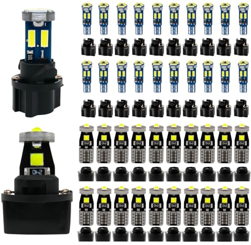 WLJH 40 Pack 194 168 T10 T5 LED Bulbs With Sockets, Non Polarity, Dimmable, For Dash Cluster Dome Map Door Trunk Parking License Plate Lights,300 LM Interior & Exterior Replacement, Bright White - color: White