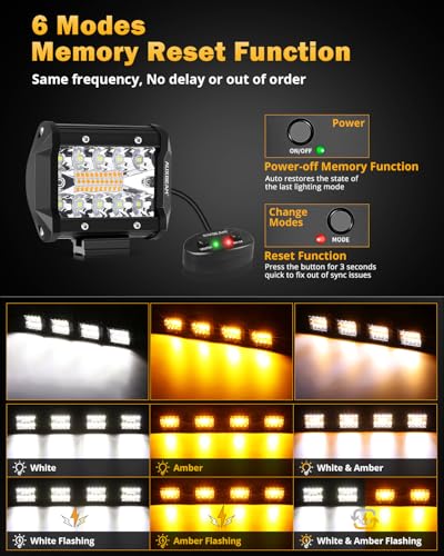 Auxbeam 6 Modes Amber White Series, 4 Packs LED Pod Lights Flash Strobe Warning Multi-Function, 4" 240W Spot Flood Combo LED Offroad Lights, for 4x4 4WD Truck Car Jeep Wrangler - color: 4 Packs of 4"