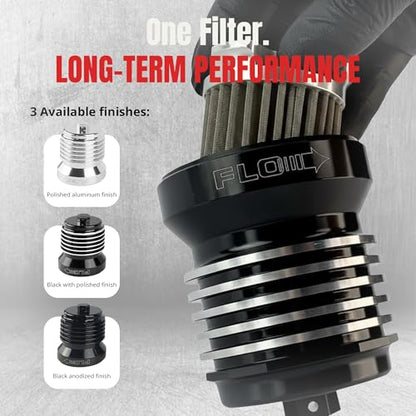 PC Racing FLO Reusable Spin-On Oil Filter PCS4BC – Black with Polished Fins, High-Flow Filter for Harley Touring, Street Glide, Road Glide, Road King, Bagger, Twin Cam & Milwaukee-Eight Engines - style: Black with Polished Fins