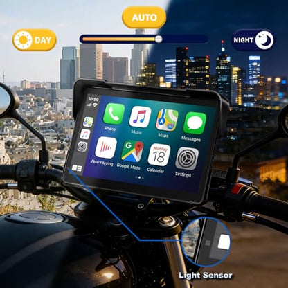 YZW Portable 7 inch Wireless Motorcycle Carplay GPS Screen with Android Auto, Navigation System Quick Release, Anti-thef, Bluetooth, Siri, Google Asistant, Light Sensor, Music Sharing,Vioce Control - size: 7Inch Screen+Mounting Bracket