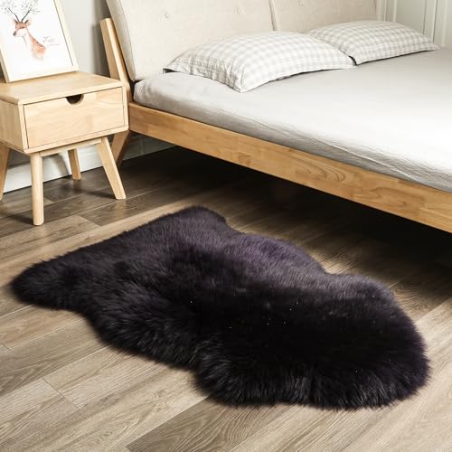 AOGELAN Black Fluffy Fluffy Shaggy Fur Area Rug, Fuzzy Genuine Sheepskin Rug, Soft Fur Pup Carpet, Chair Sofa Seat Cover(Black, Single Pelt/2FT*3FT) - color: Black, size: 2' x 3' (Single Pelt)