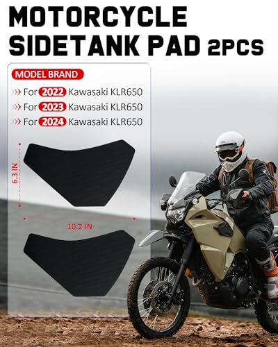 Motorcycle SideTank Pad Compatible with Kawasaki KLR650 KLR 650 2022-2024, Gas Oil Fuel Tank Pad,Rubber Decal Tank Protector, Anti-Slip Scratch-Resistant Protector Sticker (pre-applied adhesive)