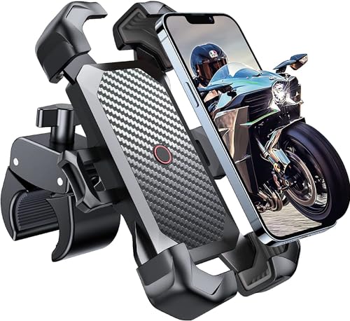JOYROOM Motorcycle Phone Mount, [1s Auto Lock][100mph Military Anti-Shake] Bike Phone Holder for Bicycle, [10s Quick Install] Handlebar Phone Mount, Compatible with iPhone, Samsung, All Cell Phone - color: Black