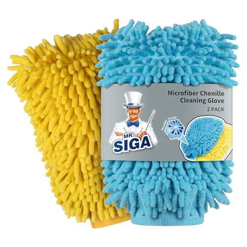 MR.SIGA Premium Microfiber Soft Chenille Car Wash Mitt, Pack of 2, Blue & Yellow - color: Blue & Yellow