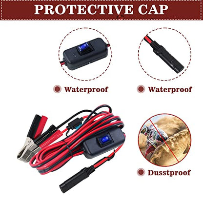 SAE to Battery Alligator Clip - 12V SAE 2Pin Quick Disconnect Cable 10ft SAE to Battery Clamp Cord 15A Fuse (10FT)