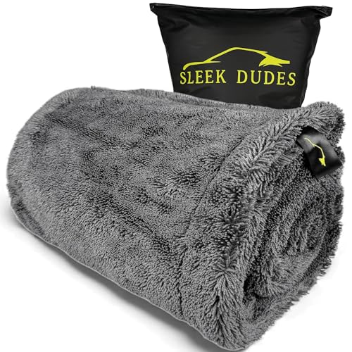 Sleek Max Dry 2000GSM Car Drying Towel 20x31, Grey | Ultra-plush twist-loop microfiber, maximum absorption, paint-safe, double-sided, for cars, trucks, SUVs & full-vehicle drying - color: Charcoal Grey