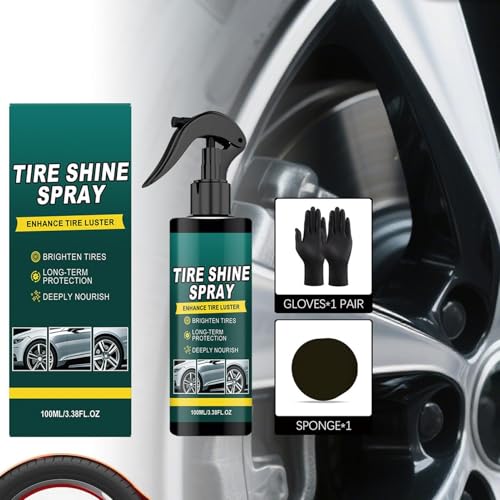 Tire Cleaner and Shine, Protective Layer Formation, 100ml, Auto Detailing Tool, Car Wheel and Tire Maintenance Spray, with Sponge Gloves, for Sedan, Truck, RV, Motorcycle, Scooter, ATV