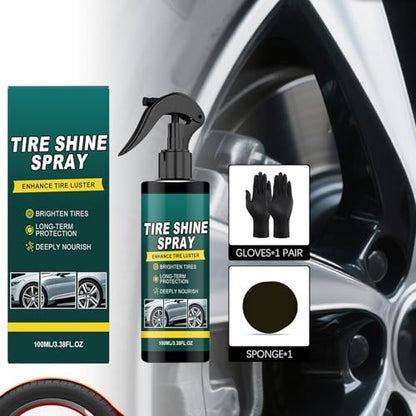 Tire Cleaner and Shine, Protective Layer Formation, 100ml, Auto Detailing Tool, Car Wheel and Tire Maintenance Spray, with Sponge Gloves, for Sedan, Truck, RV, Motorcycle, Scooter, ATV