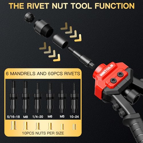 WETOLS 3 in 1 Rivet Nut Tool, Rivet Gun, Reamer Set, Professional Rivet Gun Kit with 5 Rivet Heads and 6 Metric & SAE Mandrels, Hand Riveter Tool with 50 Rivets and 60 Rivet Nuts, Sturdy Case, WE-890 - size: 3 in 1 rivet nut tool