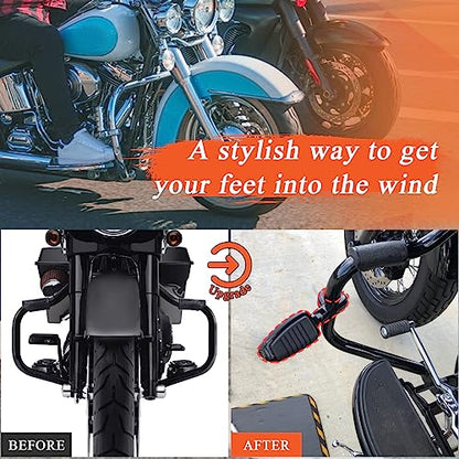 FOVPLUE 1.25" Highway Footpegs, Adjustable Footrest w/Mounting P-Clamps for Harley Touring Softail Dyna Sportster Honda Kawasaki Suzuki Yamaha Indian Victory w/1-1/4" Engine Guard, Gloss Black#3 - color: GLOSS BLACK P-CLAMPS