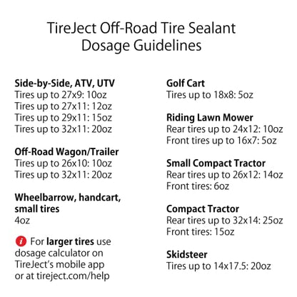 TireJect Off-Road Instant Tire Repair Tire Sealant Kit - Permanent Seal - Tread & Sidewall Punctures - Bead Leaks - Slow Leaks - Dry Rot - Fix and Prevent Flat Tires (20oz) - size: 20oz
