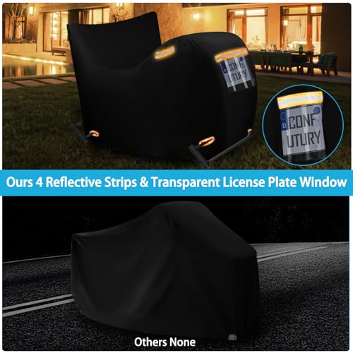 Waterproof Motorcycle Cover Heavy Duty,600D Oxford Fabric,4 Reflective Strips,Lock Holes & License Plate Window(2XL 90"X37"X50") - size: 2XL(90"x37"x50")