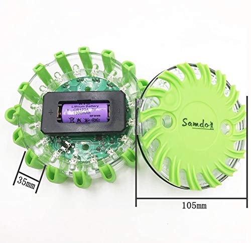 SAMDO Waterproof 9 Patterns Magnetic Beacon Lamp, Emergency Light, LED Road Flares Emergency Lights CR123A (Green)