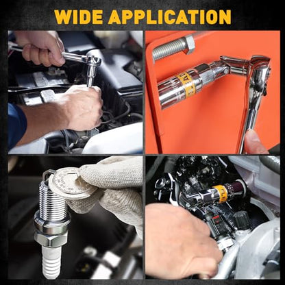 ELEAD 16-Piece Spark Plug Socket Set, 3/8" Drive Swivel Magnetic Spark Plug Removal Tool Kit with Torque Wrench (5–45 lb-ft), E-Torx & Torx Bit Sockets, Extensions & Universal Joint - size: 16-Piece Spark Plug