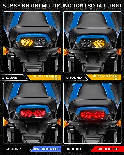 LED Brake Tail Light Integrated Sequential Rear Turn Signals Motorcycle Taillight Assembly Compatible with Honda Grom MSX125 CB650F CB650R CBR650F CTX700N, Smoked Lens