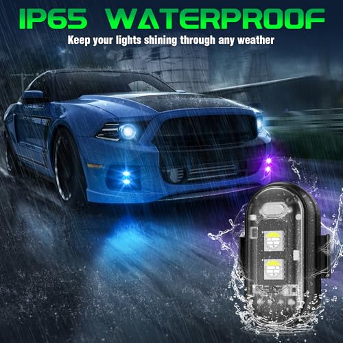 Wireless RGB LED Aircraft Strobe Lights with Remote Control, 8 Colors 10 Flash Modes USB Charging Anti-Collision Lights Waterproof Emergency Warning Light for Drone Car Motorcycle Bike 4 Pcs - color: 4Pcs