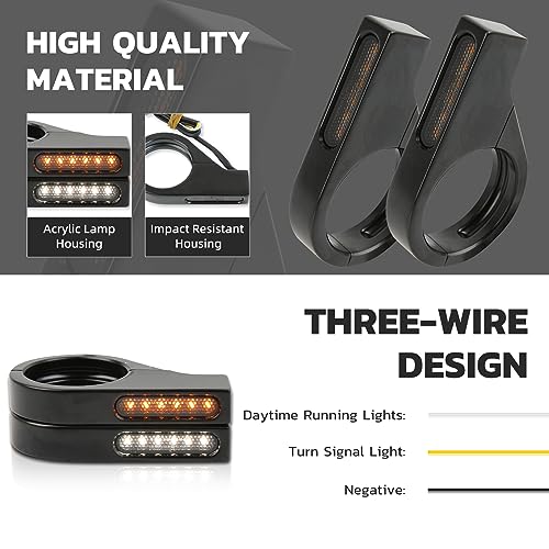 Rich Choices Motorcycle LED Turn Signal Light Indicators 40mm Front Fork Clamp Amber Lamp 12V Compatible with Honda Yamaha Harley Cruiser Bobber Chopper - color: Black#2