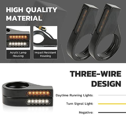 Rich Choices Motorcycle LED Turn Signal Light Indicators 40mm Front Fork Clamp Amber Lamp 12V Compatible with Honda Yamaha Harley Cruiser Bobber Chopper - color: Black#2
