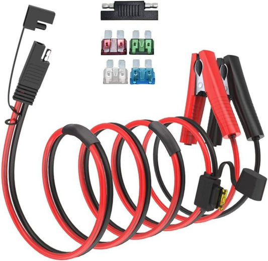 ELFCULB 10AWG SAE to Alligator Clips,Battery Alligator Clip to SAE Connector Extension Cable,2Pin Quick Disconnect Battery Clamp Cable for Motorcycle Car,with 5 Fuse(10FT) - color: SAE to Alligator Clips, size: 10 Feet