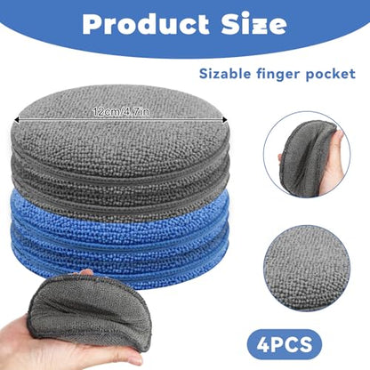 4 Pcs Wax Applicator Pads, 5 Inch Microfiber Applicator Pads Detailing Soft and Reusable Buffing Pad Foam Applicators Pad for Car Polishing and Cleaning Blue and Gray