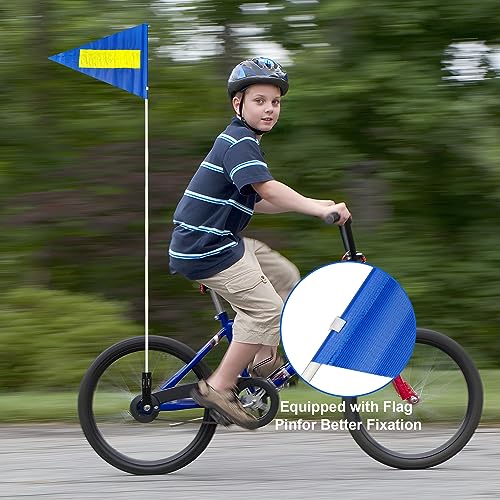 Bike Safety Flag with Pole 2 Sets, 6-Foot Adjustable Height Sturdy Fiberglass Tear-Resistant Waterproof Orange Safety Flag (Blue + Reflective Strip) - color: Blue + Reflective Strip
