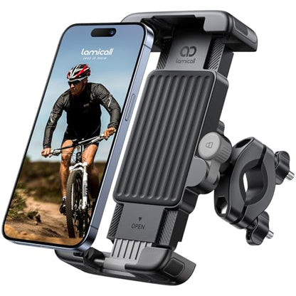 Lamicall Bike Motorcycle Phone Mount - [1s Quick Lock] Bike Cell Phone Holder Clip, Bicycle Scooter Handlebar Clamp, for iPhone Air, 17 16 15 Pro Max, Galaxy S25 S24 Ultra, 6-7.2" Phones - color: Gray
