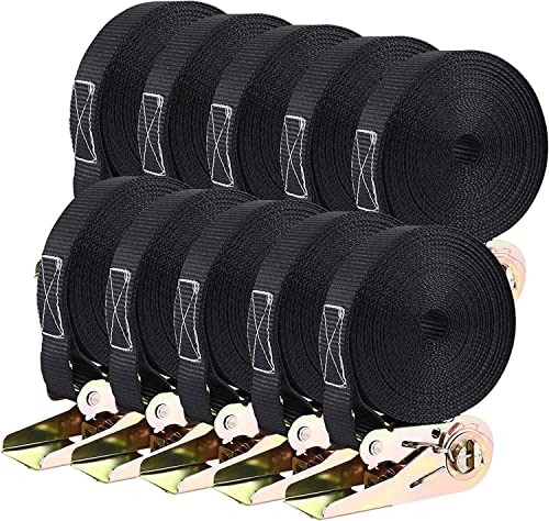 TLGREEN 10 Pcs 1" x 20' Ratchet Staps, Luggage Tie Down Straps, No Hook, Ratchet Strap Heavy Duty,1760 Break Strength Endless Ratchet Straps, Tie-Down Straps for Motorcycles, Trailer, Kayak, Black - color: Black