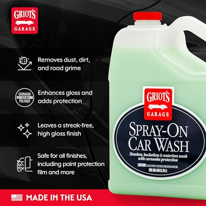 Griot's Garage Spray-On Car Wash for Vehicle Cleaning and Detailing, Rinseless and Waterless, No Hose and Bucket Needed, With Carnauba Wax Protection, 11066, One Gallon - size: 128 Fl Oz (Pack of 1)