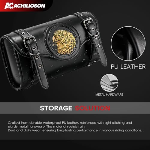 6.32L Motorcycle Side Bags with Eagle Embroidery PU Leather Saddlebag, Universal Waterproof Black Motorcycle Storage Pouch for Most Motorcycles - style: Eagle Embroidered Bag