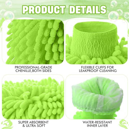 24 Pack Car Wash Mitt Bulk Microfiber, 10'' x 8'' Chenille Car Wash Mitt Gloves, Scratch Free Double Sided No Lint No Marks for Truck SUV and All Vehicle Surfaces (Lime Green) - color: Lime Green