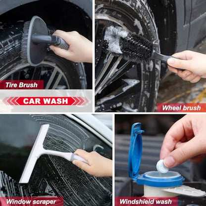 26Pcs Car Wash Cleaning Kit with Foam Gun Sprayer Detailing Brushes Window Water Scraper Tire Brush Towels Complete Interior Exterior Detailing Set for Car - size: 26Pcs